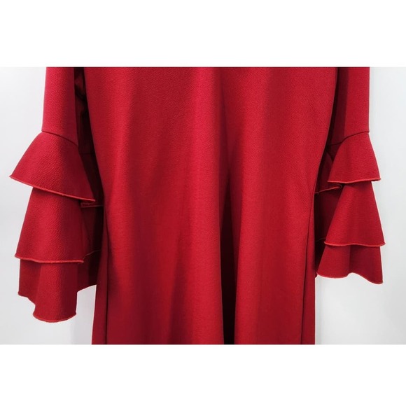 New NWT Olivia Matthews Style 946m Red Ruffle Sleeve Shift Dress Large - Picture 4 of 8